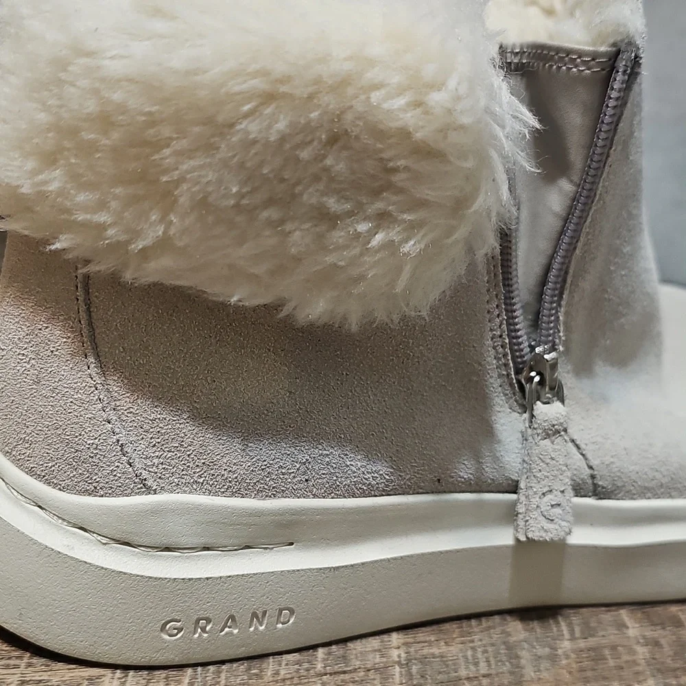 Cole Haan Off-White Fur-Lined Grandseries Waterproof Zippered Boots Size 11